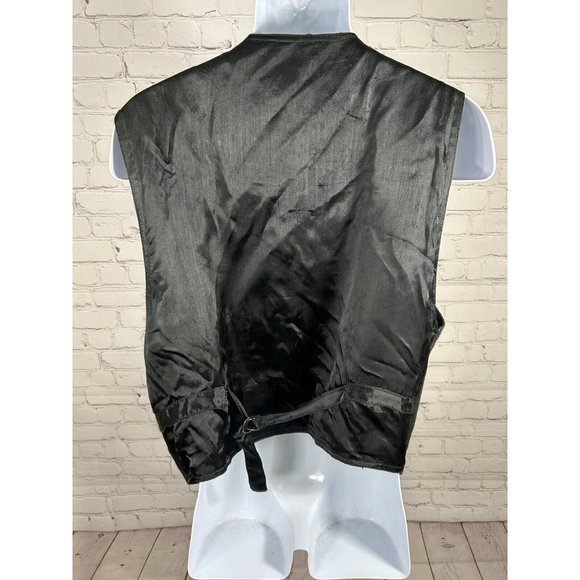 VTG IN PRIVATE Solid Black Genuine Leather Snap Down V Neck Western Vest Men’s L - Picture 4 of 10
